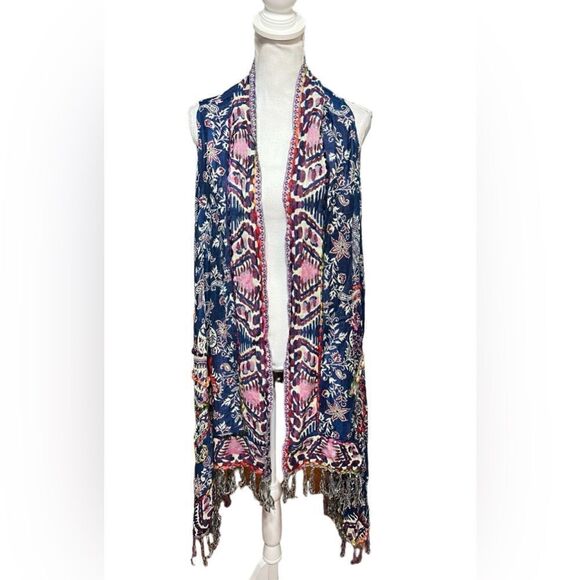 Raj Layla Blue Bohemian Open Front Wrap Vest New - Picture 1 of 6